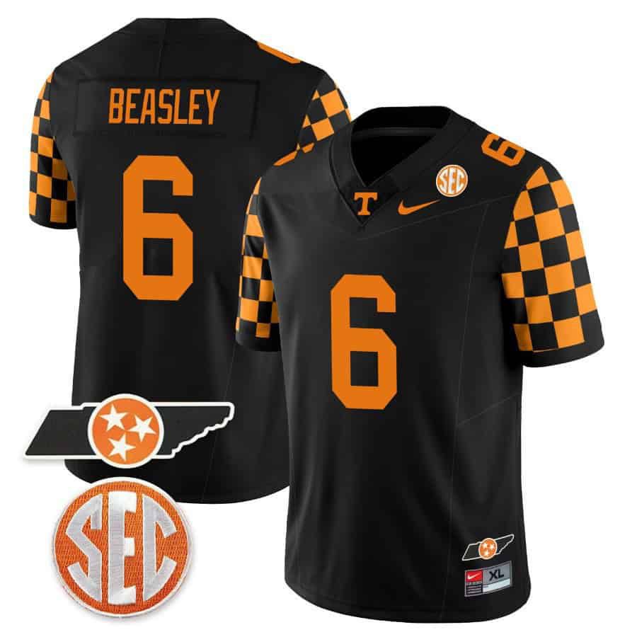 Men Tennessee Volunteers #6 Beasley Black 2024 Nike Checkerboard & Alternate NCAA Jersey style 1->indianapolis colts->NFL Jersey
